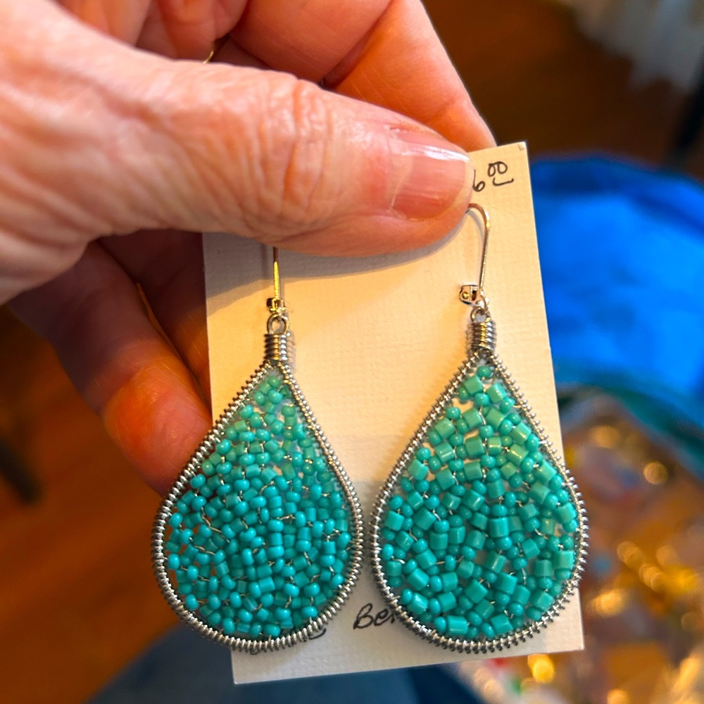 Turquoise glass bead earrings